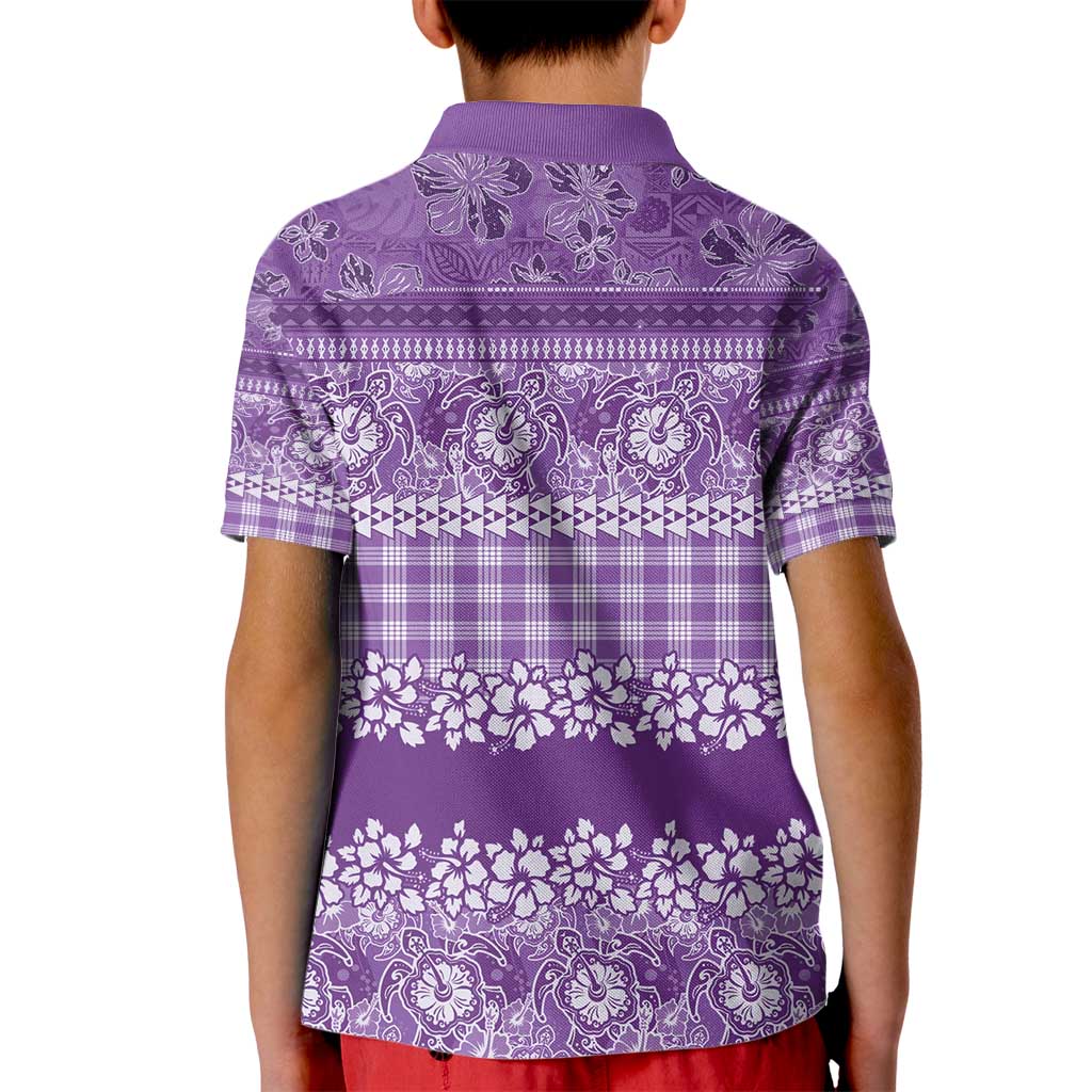 Hawaiian Hibiscus Honu Kid Polo Shirt Purple Mele Kalikimaka Palaka Spirit - Polynesian Pride