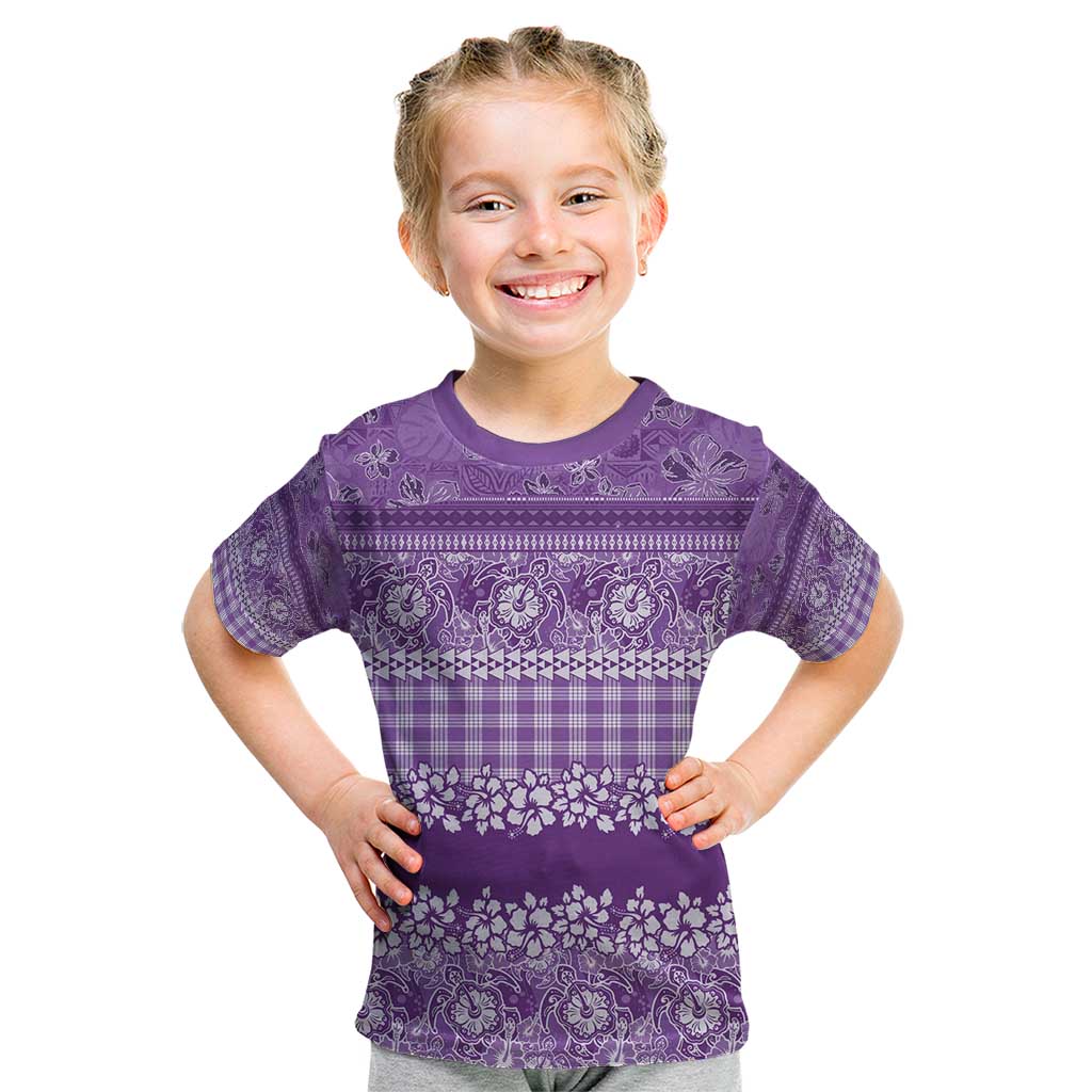 Hawaiian Hibiscus Honu Kid T Shirt Purple Mele Kalikimaka Palaka Spirit - Polynesian Pride