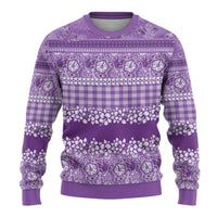 Hawaiian Hibiscus Honu Ugly Christmas Sweater Purple Mele Kalikimaka Palaka Spirit - Polynesian Pride