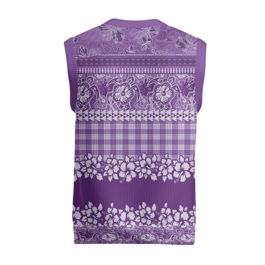 Hawaiian Hibiscus Honu Christmas Knitted V-Neck Vest Purple Mele Kalikimaka Palaka Spirit - Polynesian Pride