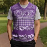 Hawaiian Hibiscus Honu Christmas Knitted V-Neck Vest Purple Mele Kalikimaka Palaka Spirit - Polynesian Pride