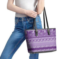Hawaiian Hibiscus Honu Leather Tote Bag Purple Mele Kalikimaka Palaka Spirit - Polynesian Pride