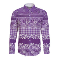 Hawaiian Hibiscus Honu Long Sleeve Button Shirt Purple Mele Kalikimaka Palaka Spirit - Polynesian Pride