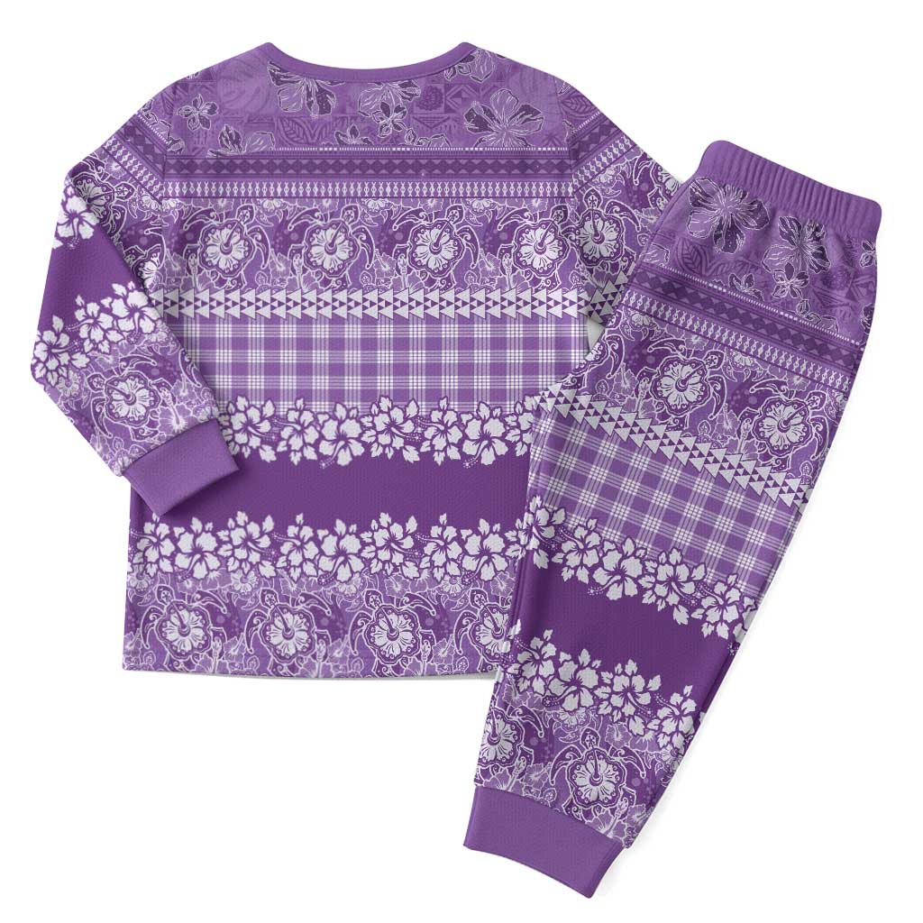 Hawaiian Hibiscus Honu Christmas Pajama Set Purple Mele Kalikimaka Palaka Spirit - Polynesian Pride