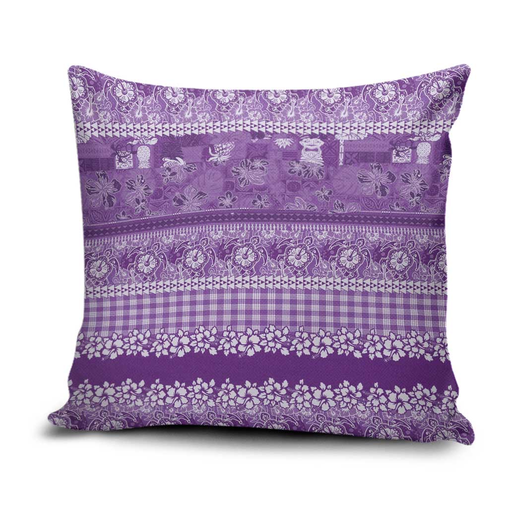 Hawaiian Hibiscus Honu Pillow Cover Purple Mele Kalikimaka Palaka Spirit - Polynesian Pride