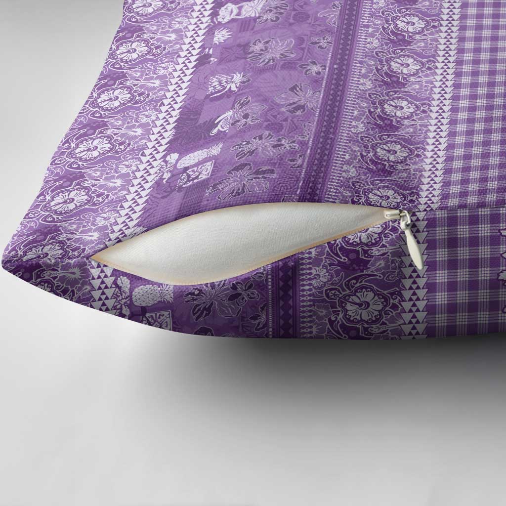 Hawaiian Hibiscus Honu Pillow Cover Purple Mele Kalikimaka Palaka Spirit - Polynesian Pride