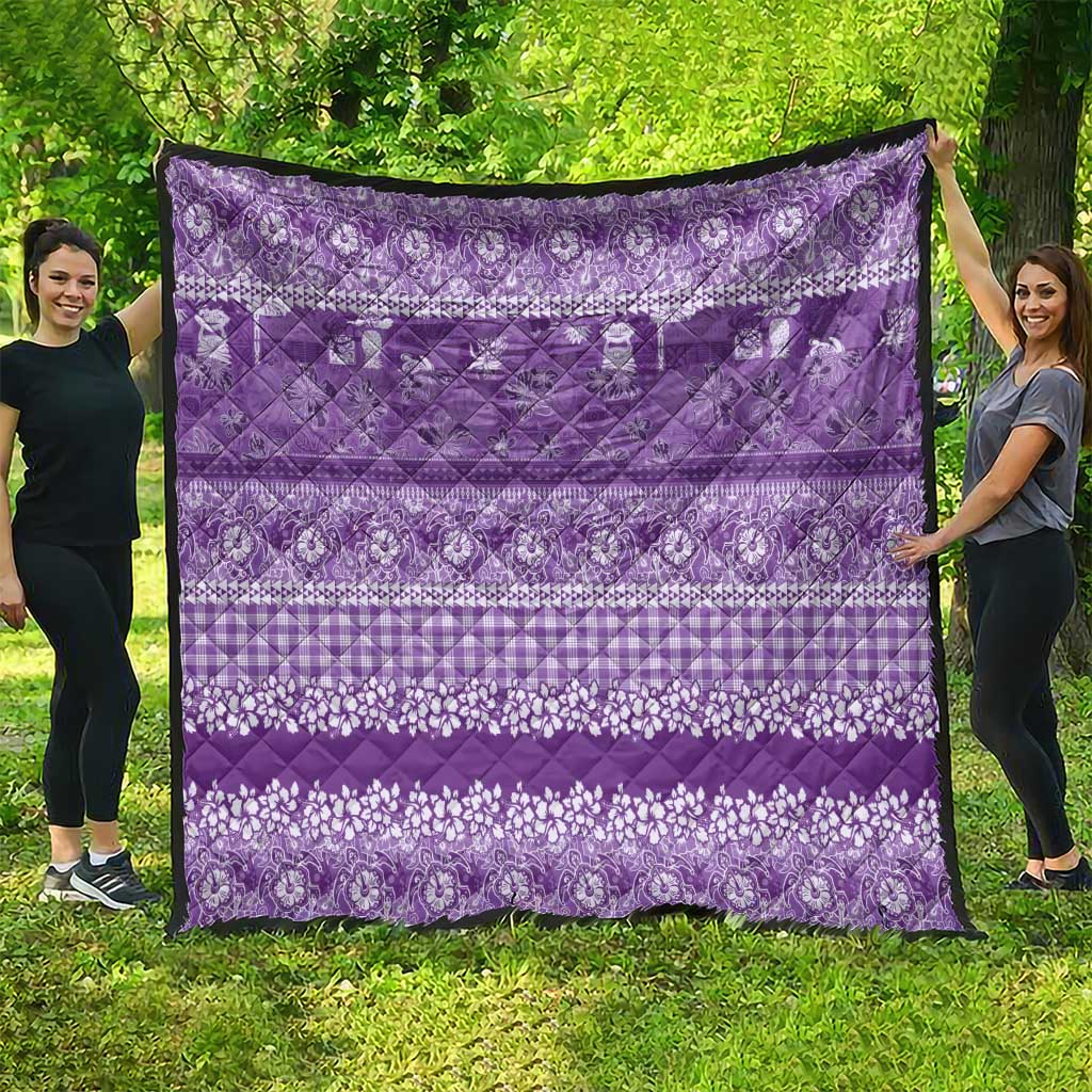 Hawaiian Hibiscus Honu Quilt Purple Mele Kalikimaka Palaka Spirit - Polynesian Pride