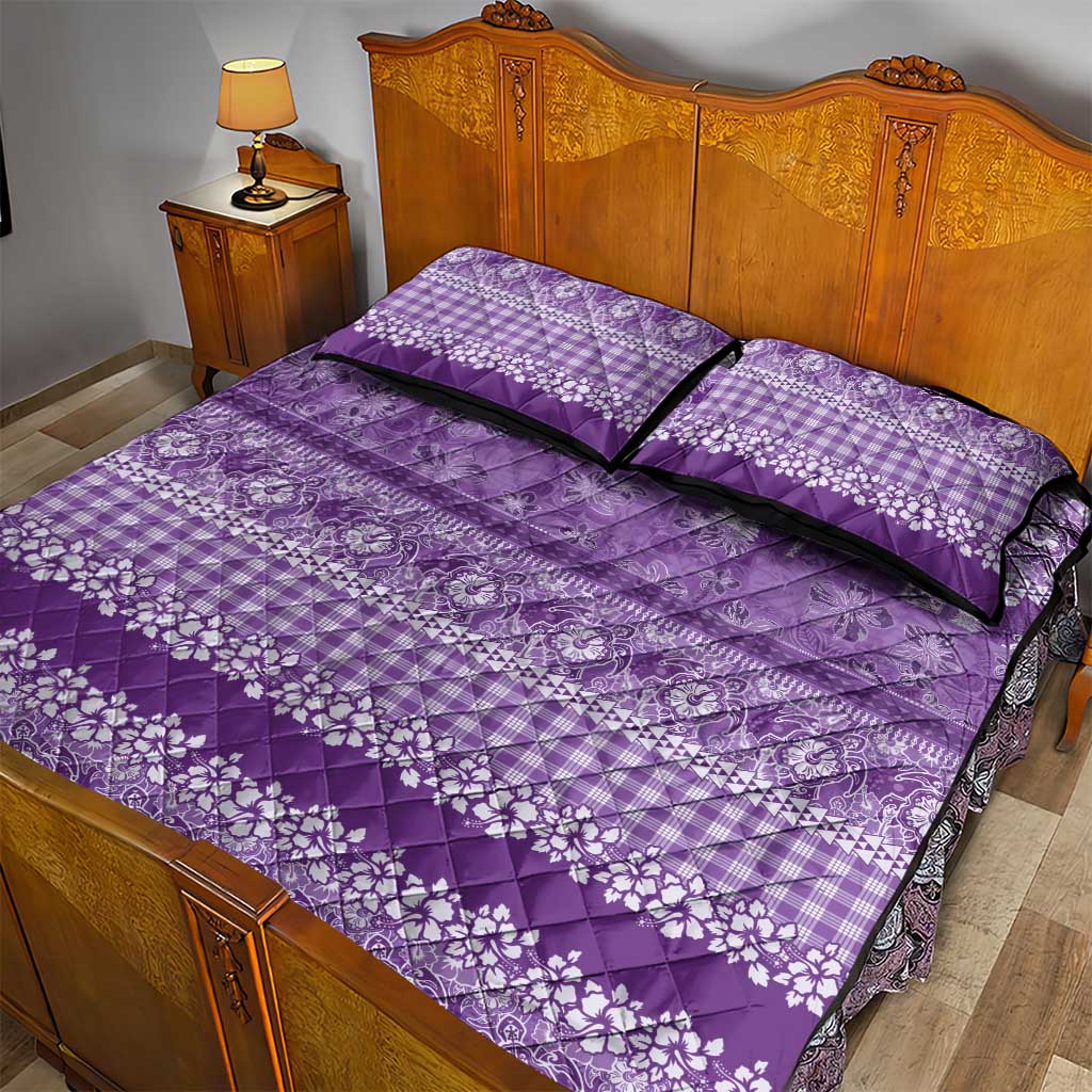 Hawaiian Hibiscus Honu Quilt Bed Set Purple Mele Kalikimaka Palaka Spirit - Polynesian Pride