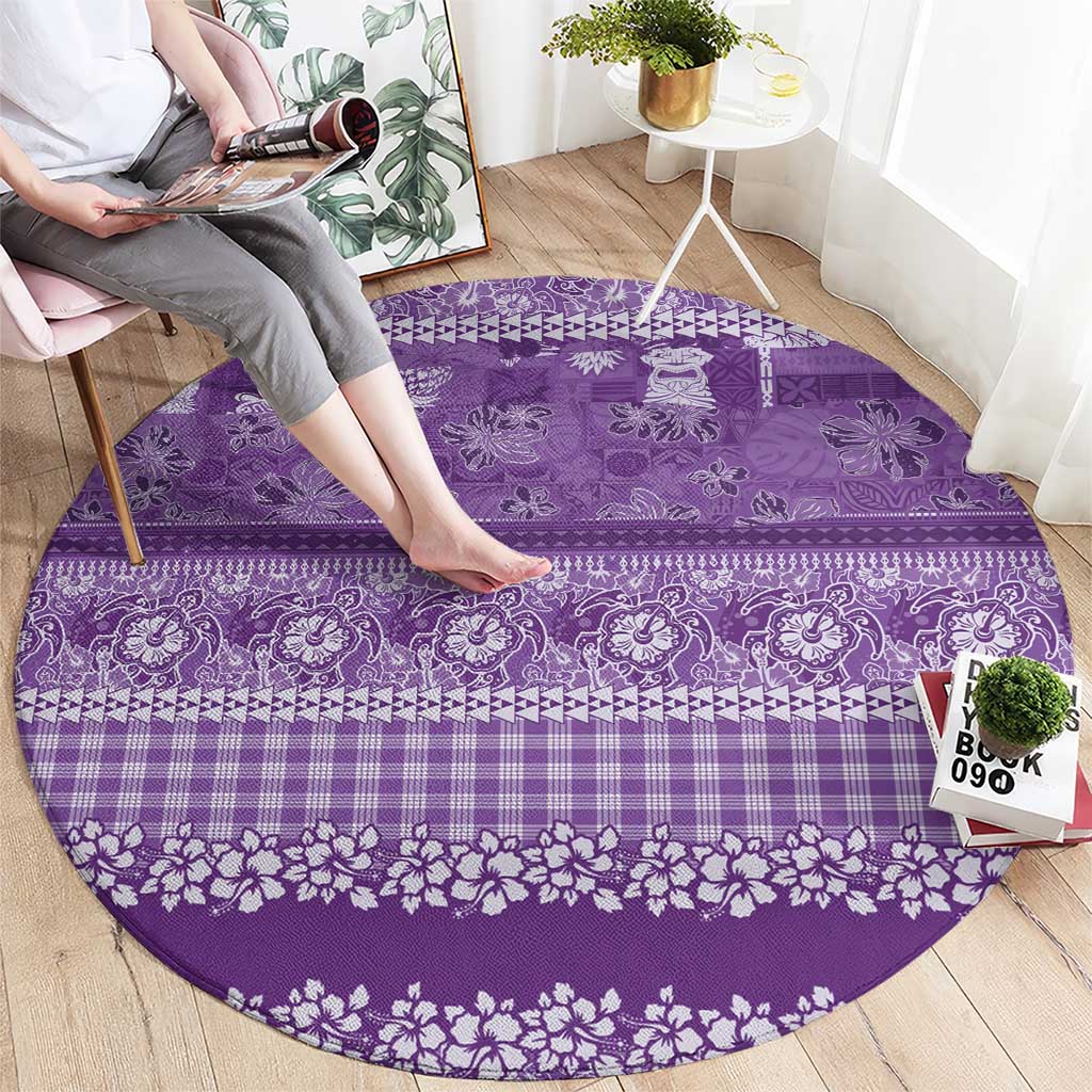Hawaiian Hibiscus Honu Round Carpet Purple Mele Kalikimaka Palaka Spirit - Polynesian Pride
