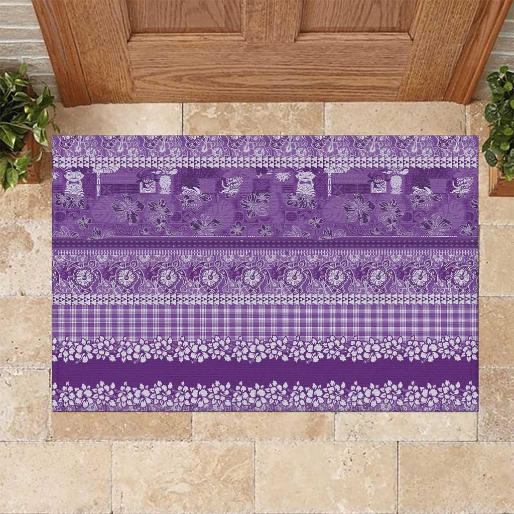 Hawaiian Hibiscus Honu Rubber Doormat Purple Mele Kalikimaka Palaka Spirit - Polynesian Pride