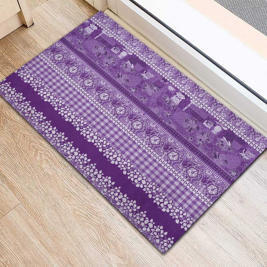 Hawaiian Hibiscus Honu Rubber Doormat Purple Mele Kalikimaka Palaka Spirit - Polynesian Pride