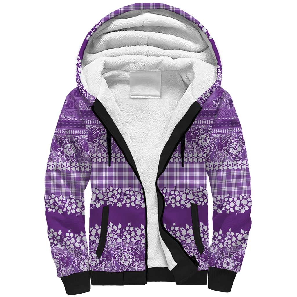 Hawaiian Hibiscus Honu Sherpa Hoodie Purple Mele Kalikimaka Palaka Spirit - Polynesian Pride