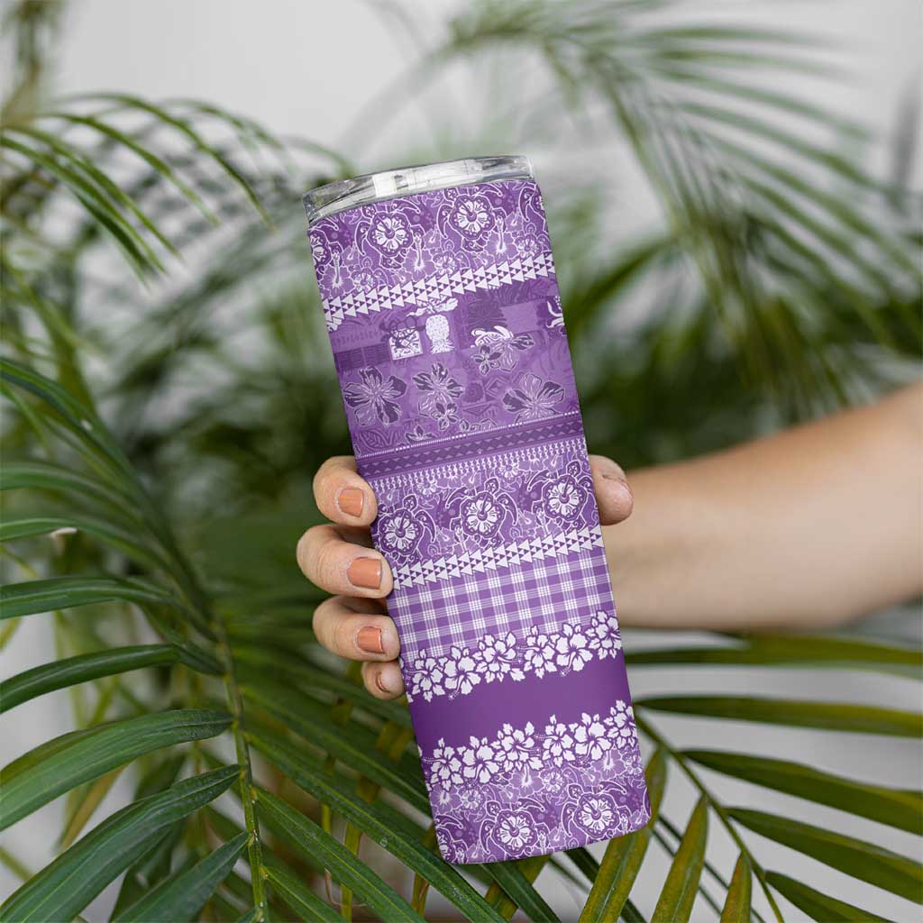Hawaiian Hibiscus Honu Skinny Tumbler Purple Mele Kalikimaka Palaka Spirit - Polynesian Pride