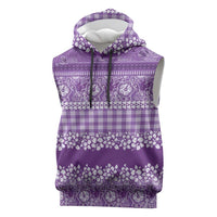 Hawaiian Hibiscus Honu Sleeveless Hoodie Purple Mele Kalikimaka Palaka Spirit - Polynesian Pride