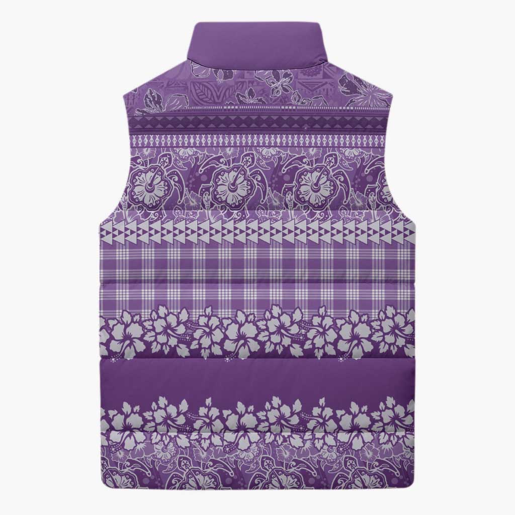 Hawaiian Hibiscus Honu Sleeveless Puffer Jacket Purple Mele Kalikimaka Palaka Spirit - Polynesian Pride