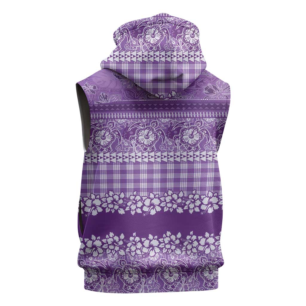Hawaiian Hibiscus Honu Sleeveless Zip Hoodie Purple Mele Kalikimaka Palaka Spirit - Polynesian Pride