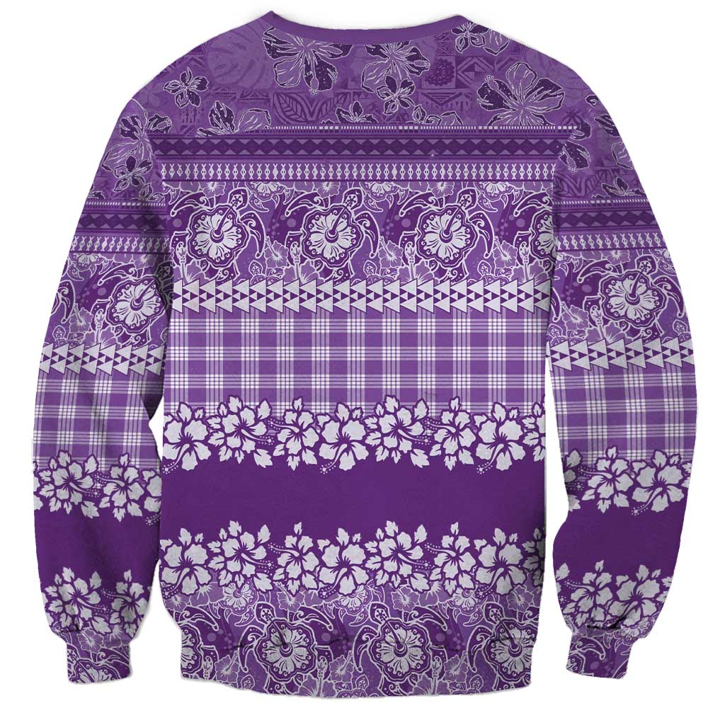 Hawaiian Hibiscus Honu Sweatshirt Purple Mele Kalikimaka Palaka Spirit - Polynesian Pride