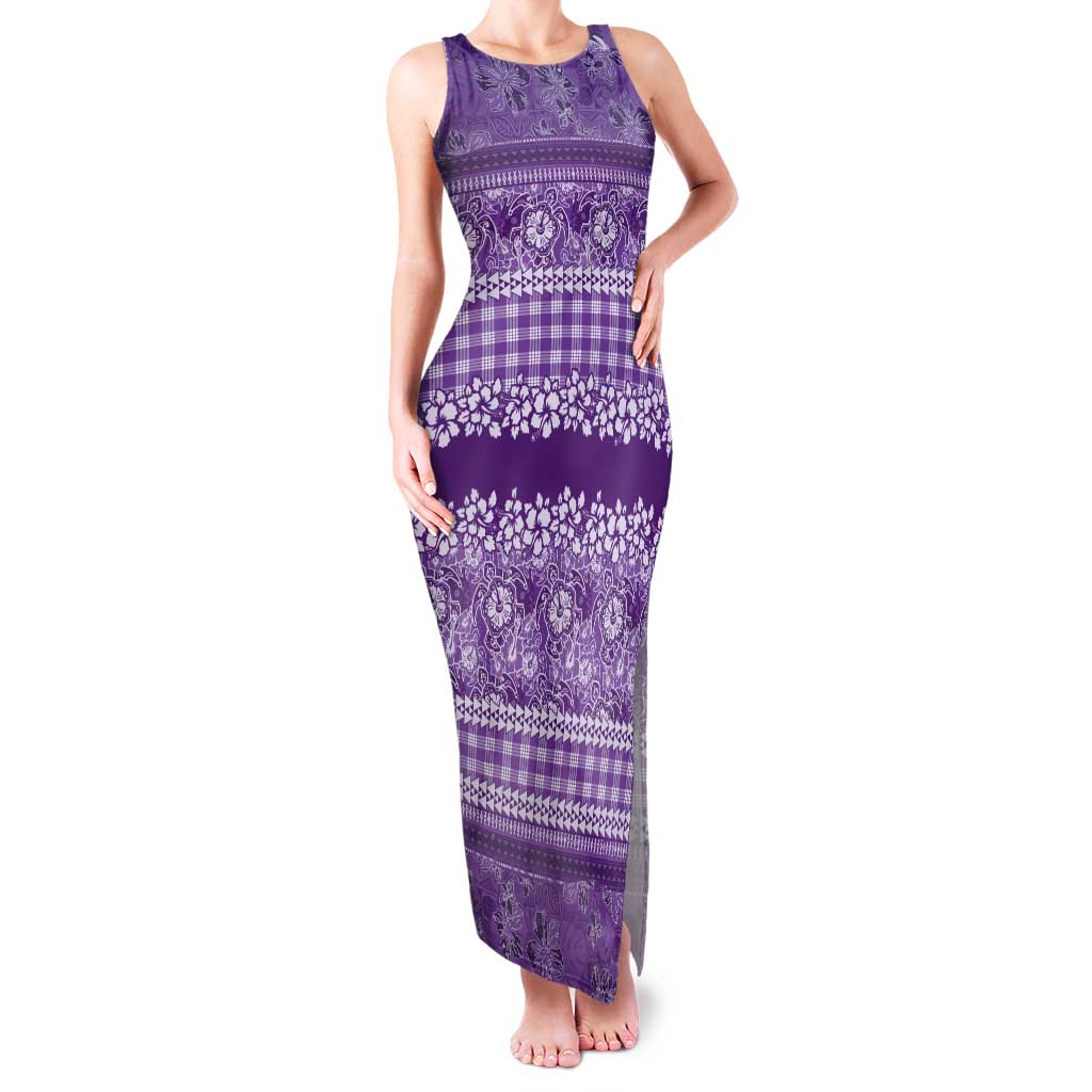Hawaiian Hibiscus Honu Tank Maxi Dress Purple Mele Kalikimaka Palaka Spirit - Polynesian Pride