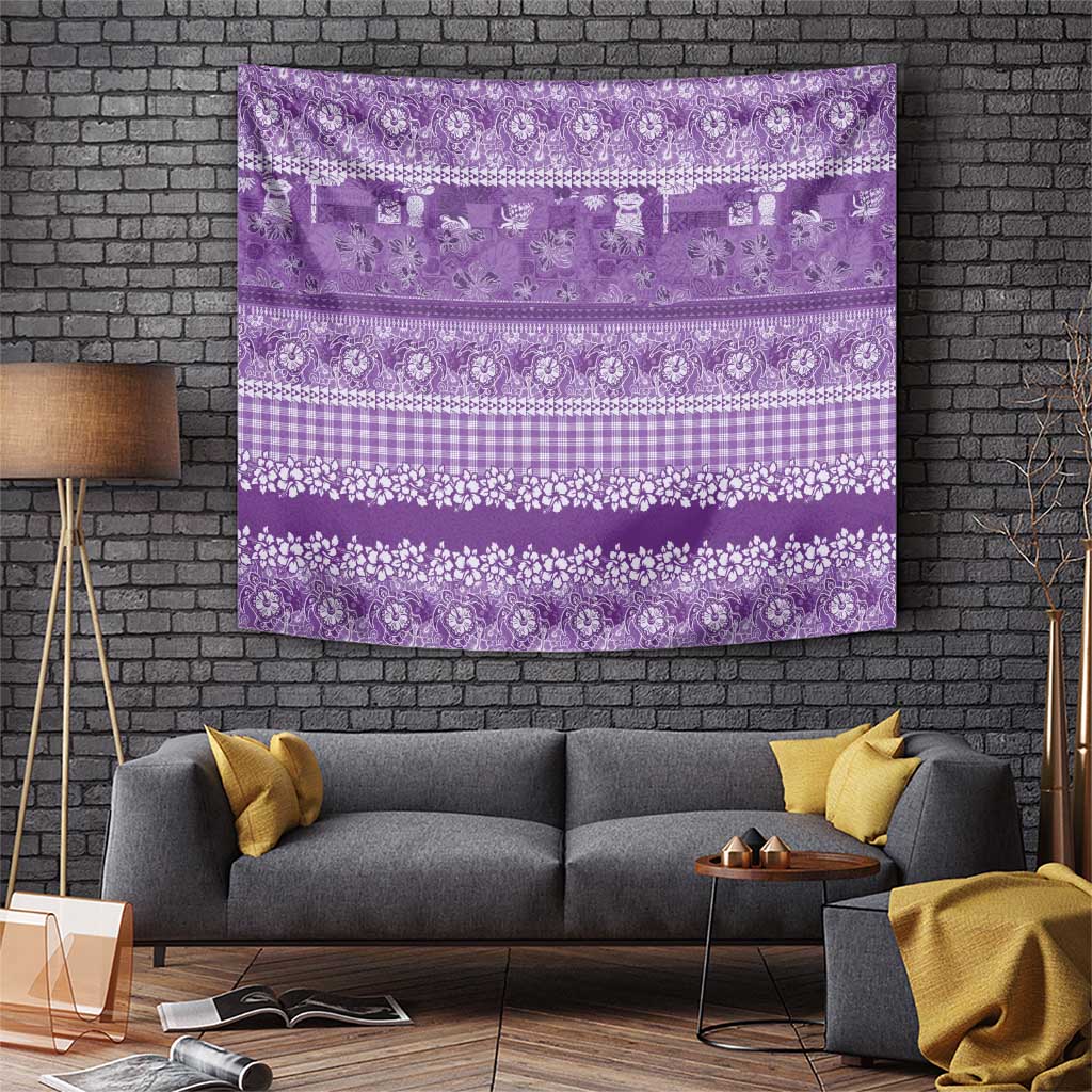 Hawaiian Hibiscus Honu Tapestry Purple Mele Kalikimaka Palaka Spirit - Polynesian Pride