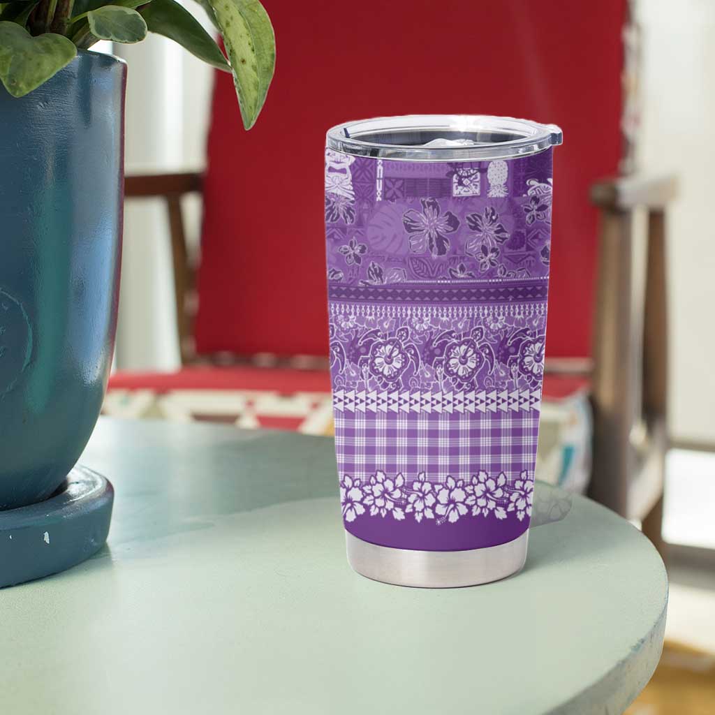 Hawaiian Hibiscus Honu Tumbler Cup Purple Mele Kalikimaka Palaka Spirit - Polynesian Pride