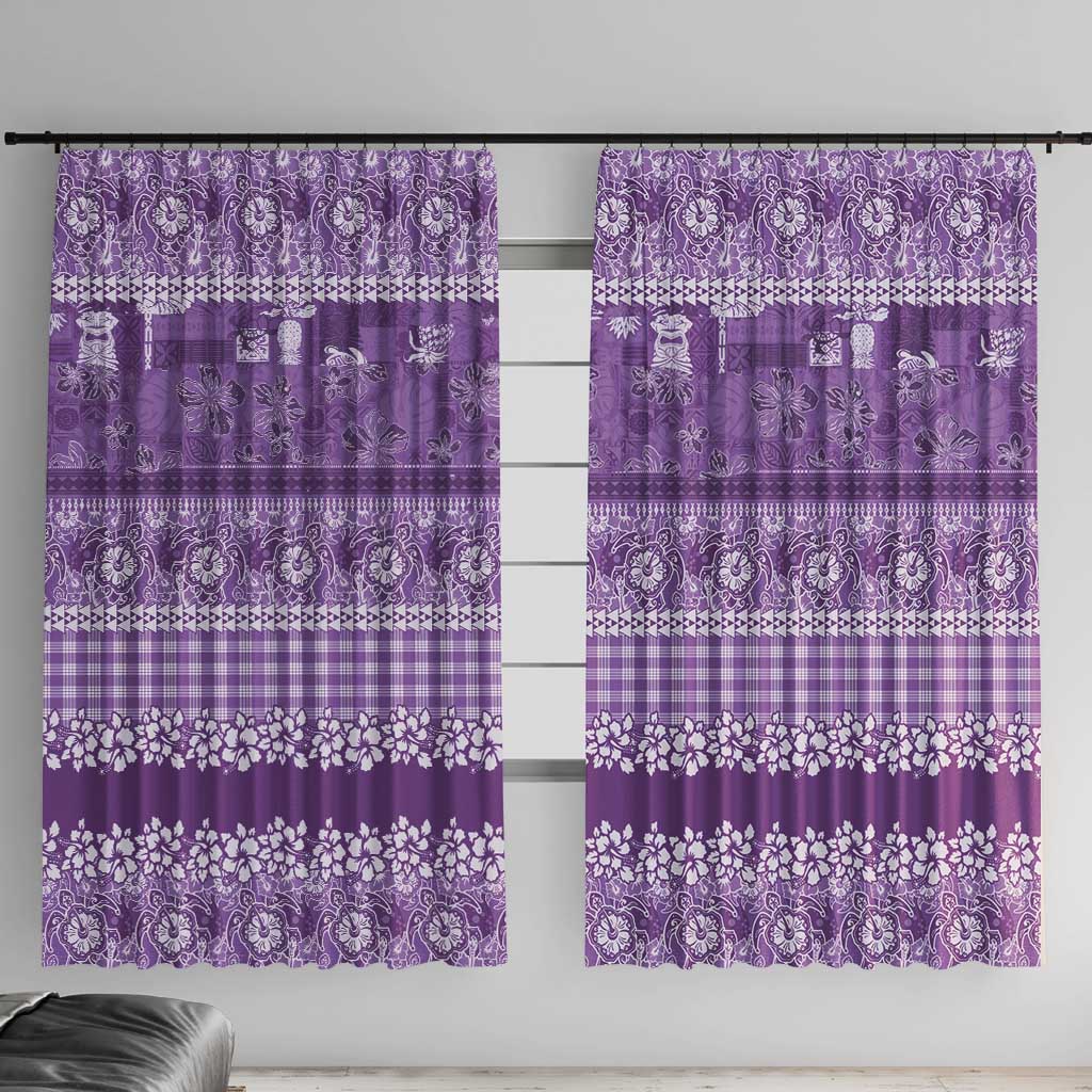 Hawaiian Hibiscus Honu Window Curtain Purple Mele Kalikimaka Palaka Spirit - Polynesian Pride