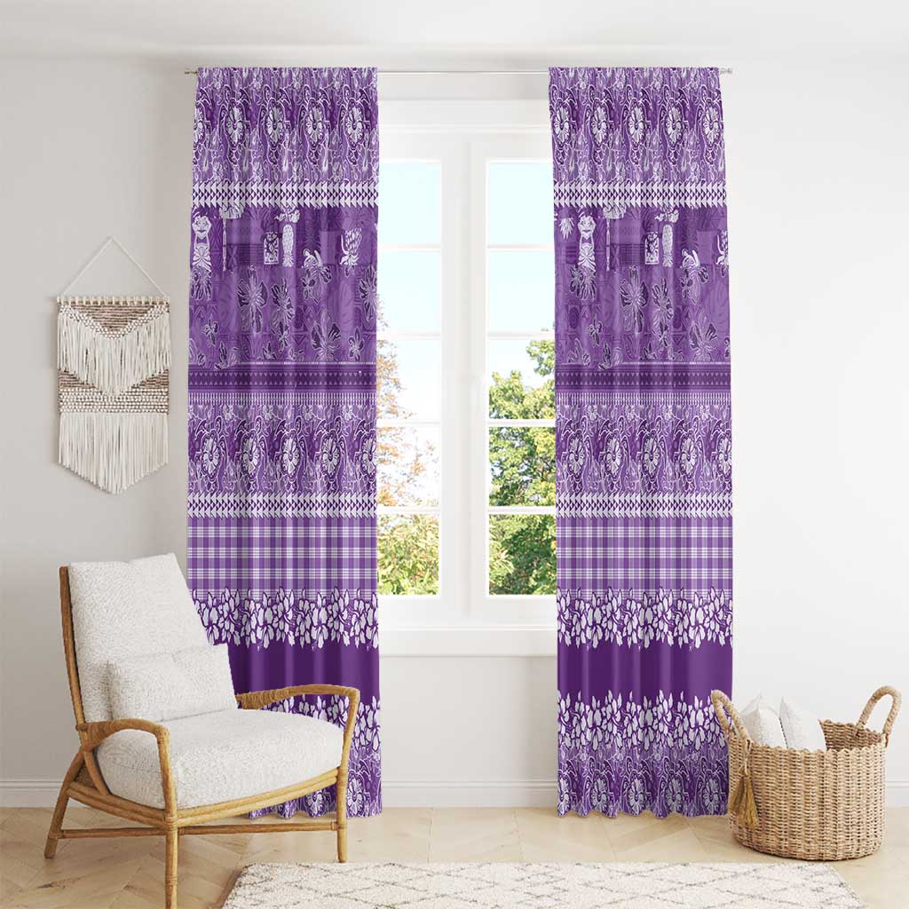Hawaiian Hibiscus Honu Window Curtain Purple Mele Kalikimaka Palaka Spirit - Polynesian Pride