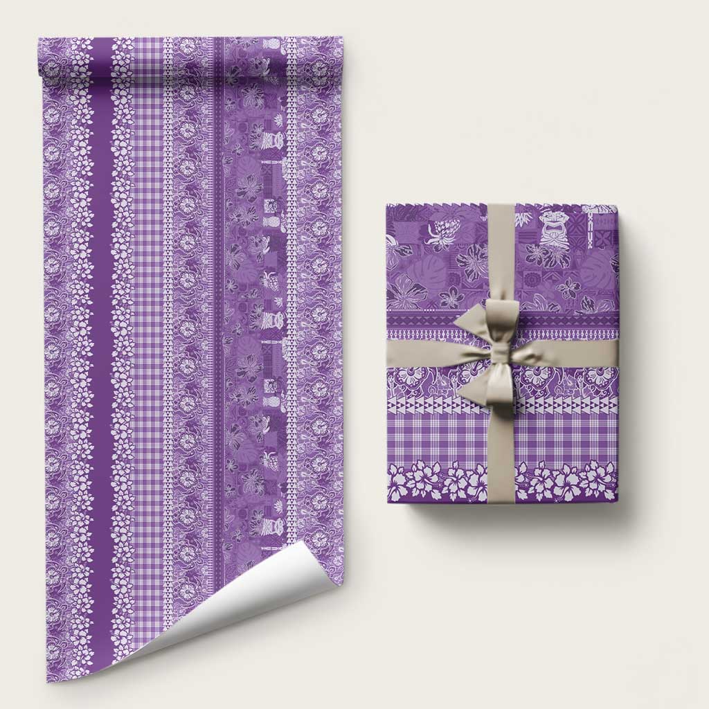 Hawaiian Hibiscus Honu Wrapping Paper Purple Mele Kalikimaka Palaka Spirit - Polynesian Pride
