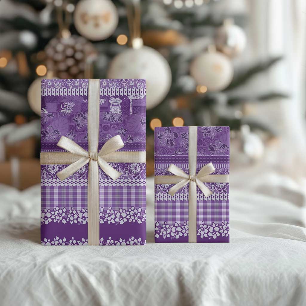 Hawaiian Hibiscus Honu Wrapping Paper Purple Mele Kalikimaka Palaka Spirit - Polynesian Pride