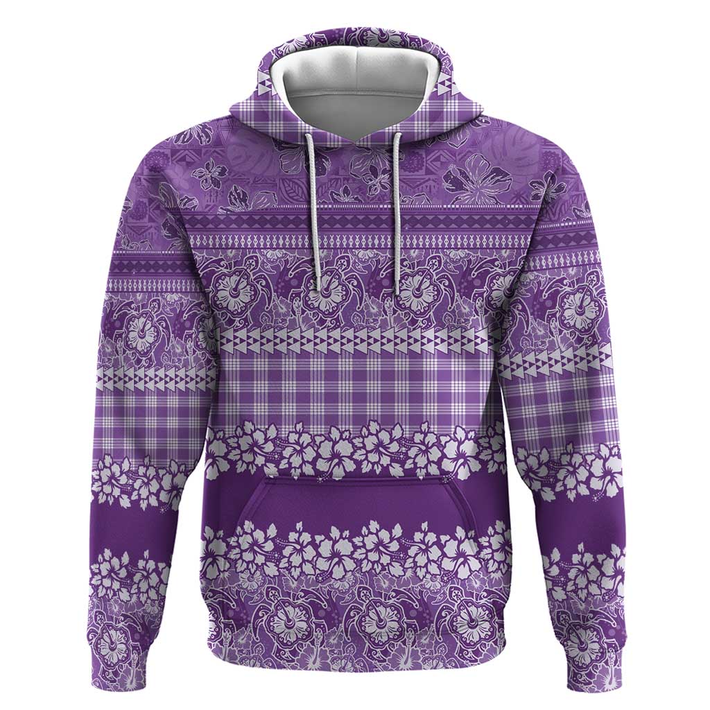 Hawaiian Hibiscus Honu Zip Hoodie Purple Mele Kalikimaka Palaka Spirit - Polynesian Pride