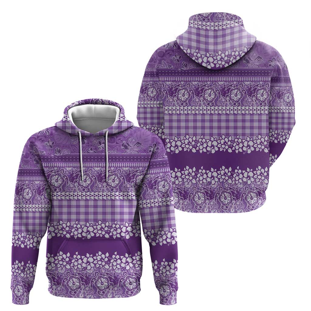 Hawaiian Hibiscus Honu Zip Hoodie Purple Mele Kalikimaka Palaka Spirit - Polynesian Pride