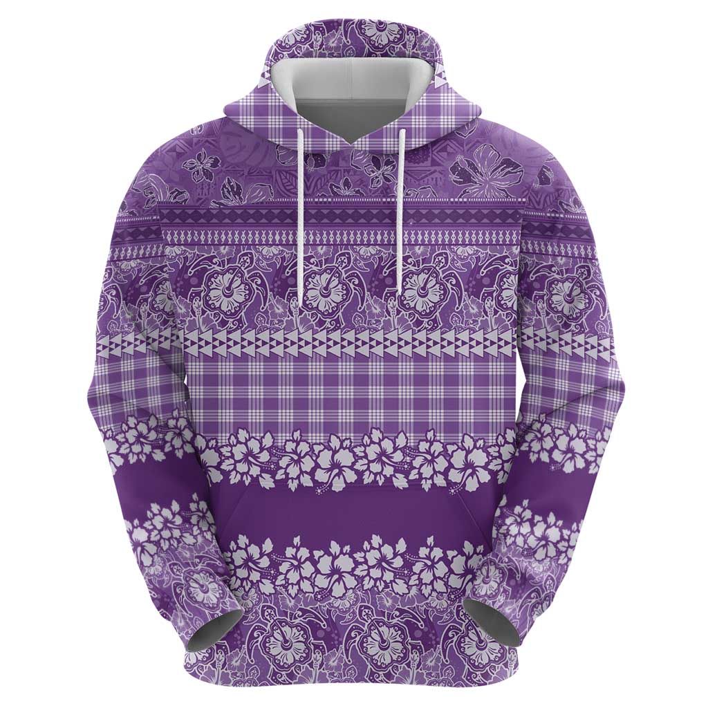 Hawaiian Hibiscus Honu Zip Hoodie Purple Mele Kalikimaka Palaka Spirit - Polynesian Pride