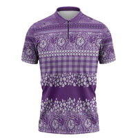 Hawaiian Hibiscus Honu Zipper Polo Shirt Purple Mele Kalikimaka Palaka Spirit - Polynesian Pride