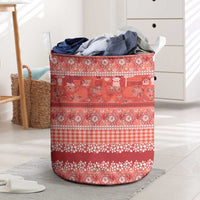 Hawaiian Hibiscus Honu Laundry Basket Red Mele Kalikimaka Palaka Spirit - Polynesian Pride