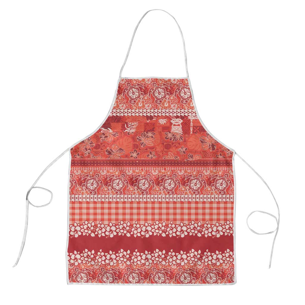 Hawaiian Hibiscus Honu Apron Red Mele Kalikimaka Palaka Spirit - Polynesian Pride