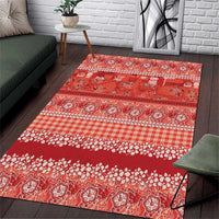 Hawaiian Hibiscus Honu Area Rug Red Mele Kalikimaka Palaka Spirit - Polynesian Pride