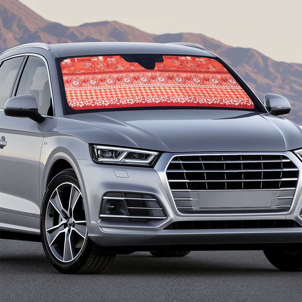 Hawaiian Hibiscus Honu Auto Sun Shade Red Mele Kalikimaka Palaka Spirit - Polynesian Pride