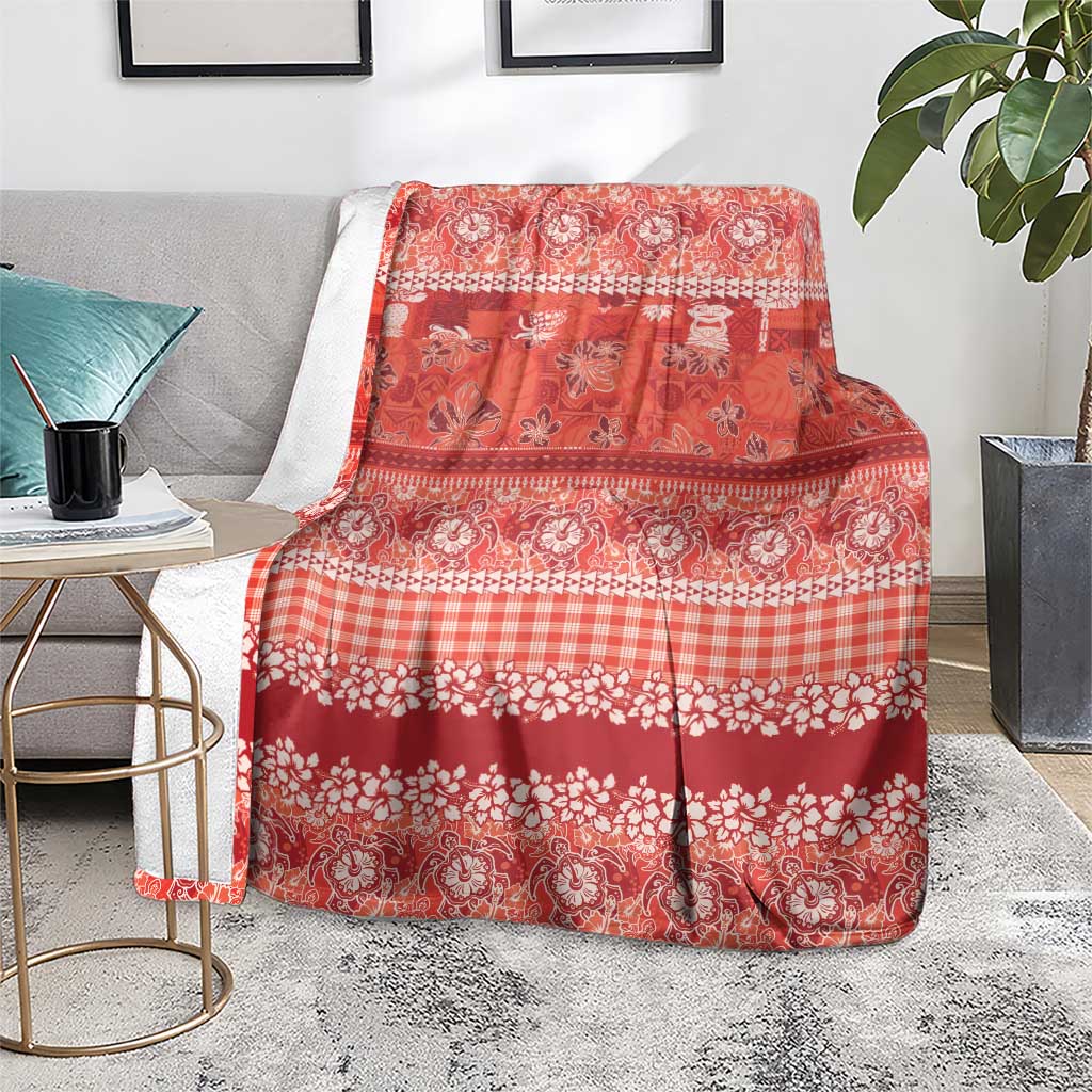 Hawaiian Hibiscus Honu Blanket Red Mele Kalikimaka Palaka Spirit - Polynesian Pride