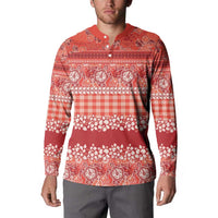 Hawaiian Hibiscus Honu Button Sweatshirt Red Mele Kalikimaka Palaka Spirit - Polynesian Pride
