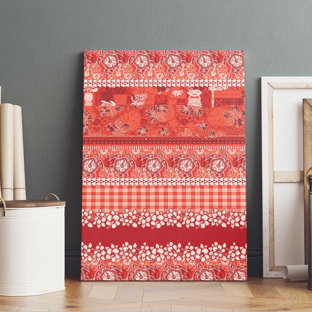 Hawaiian Hibiscus Honu Canvas Wall Art Red Mele Kalikimaka Palaka Spirit - Polynesian Pride