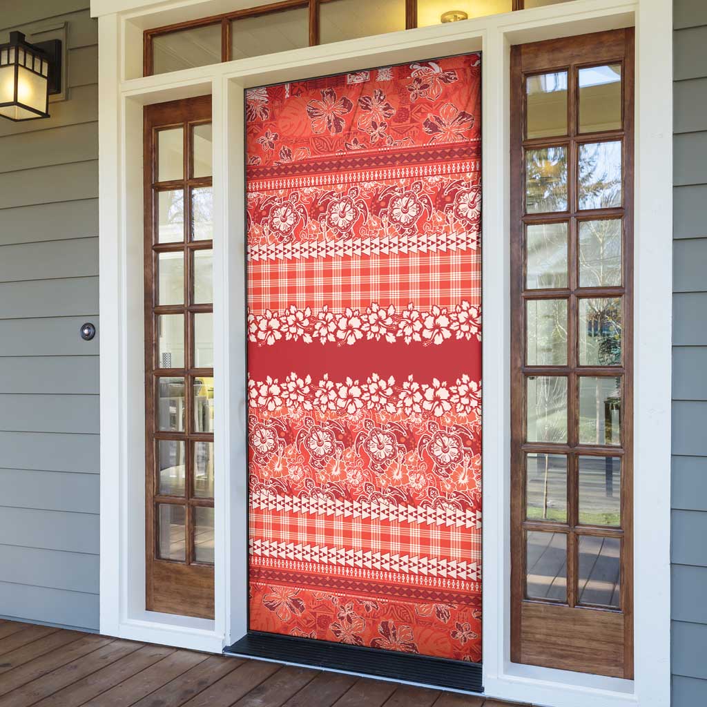 Hawaiian Hibiscus Honu Door Cover Red Mele Kalikimaka Palaka Spirit - Polynesian Pride