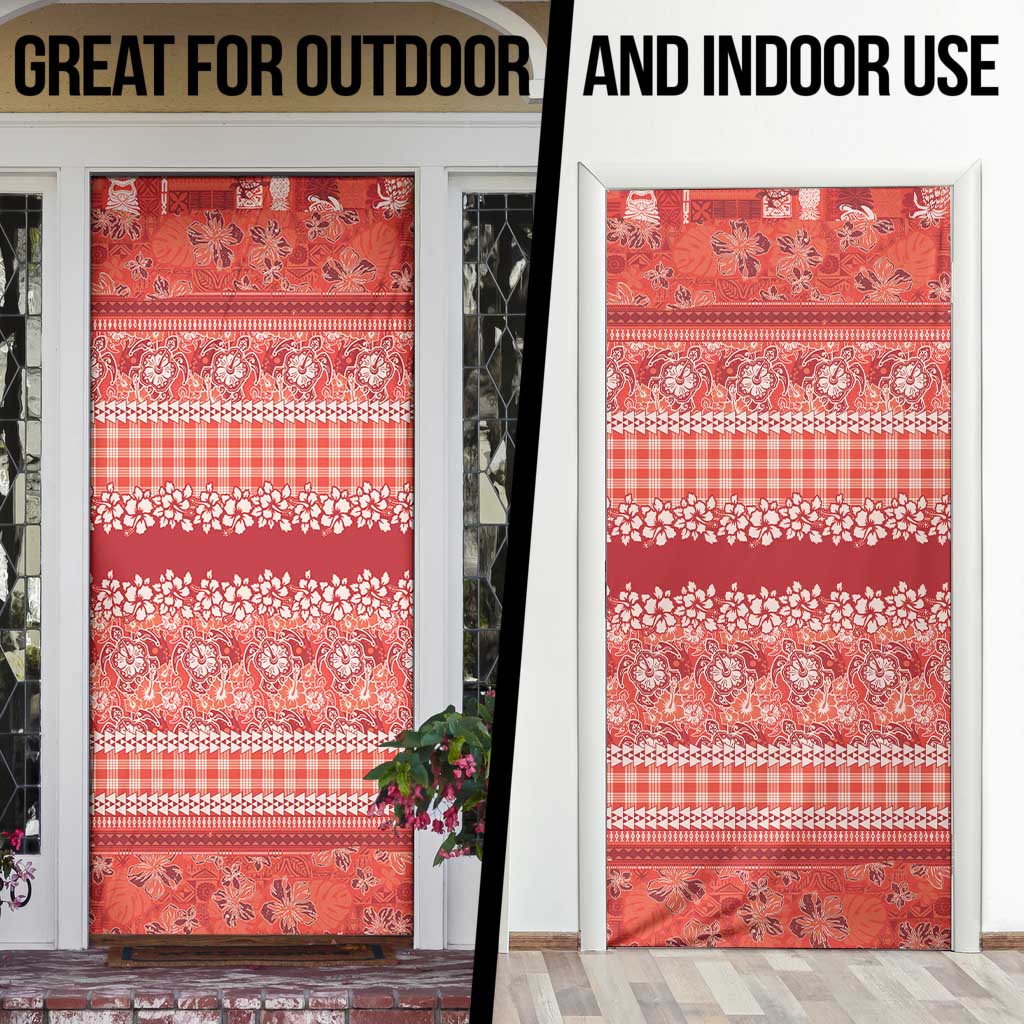 Hawaiian Hibiscus Honu Door Cover Red Mele Kalikimaka Palaka Spirit - Polynesian Pride