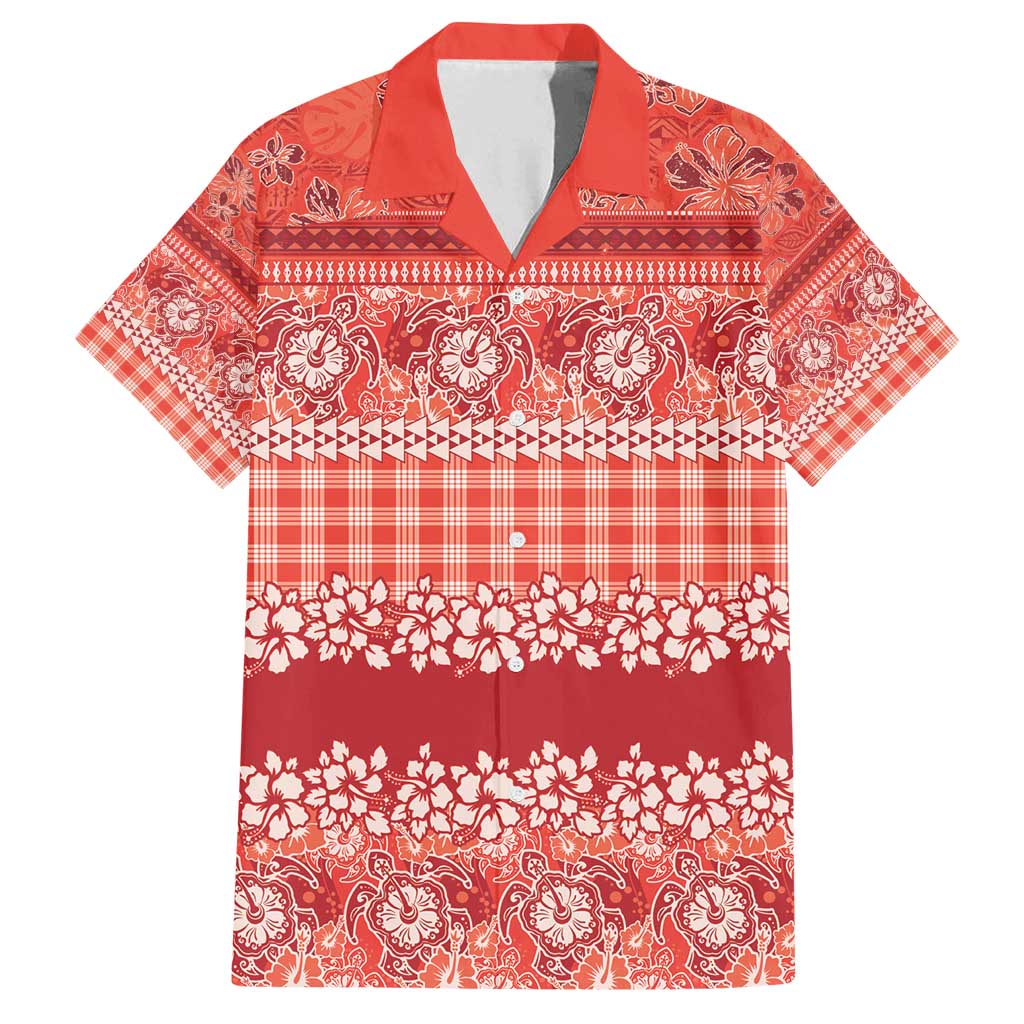 Hawaiian Hibiscus Honu Family Matching Long Sleeve Bodycon Dress and Hawaiian Shirt Red Mele Kalikimaka Palaka Spirit - Polynesian Pride