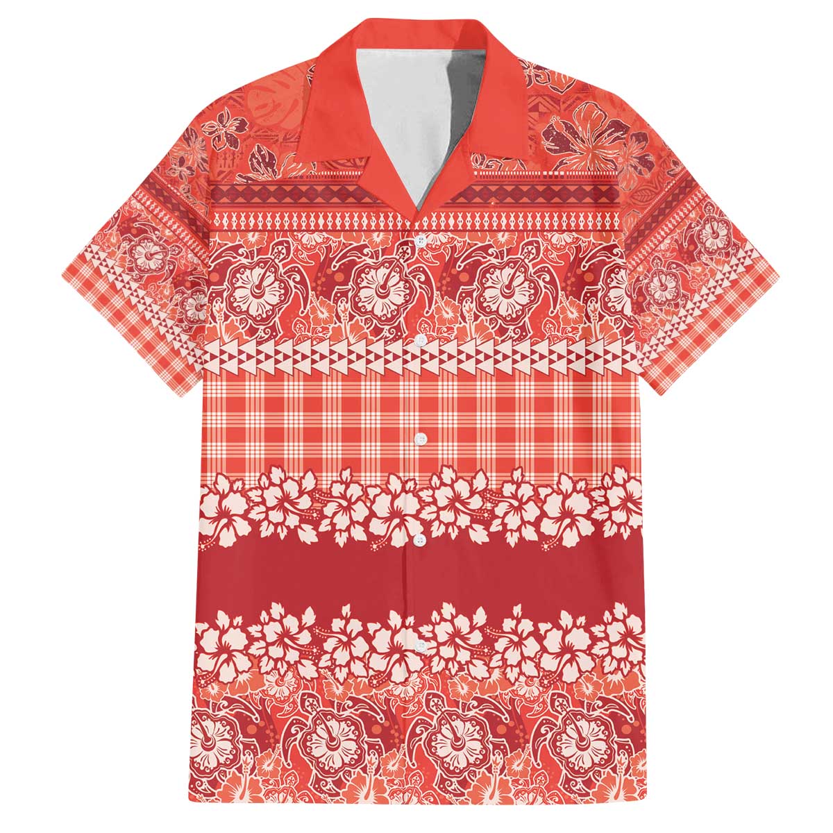 Hawaiian Hibiscus Honu Family Matching Off The Shoulder Long Sleeve Dress and Hawaiian Shirt Red Mele Kalikimaka Palaka Spirit - Polynesian Pride