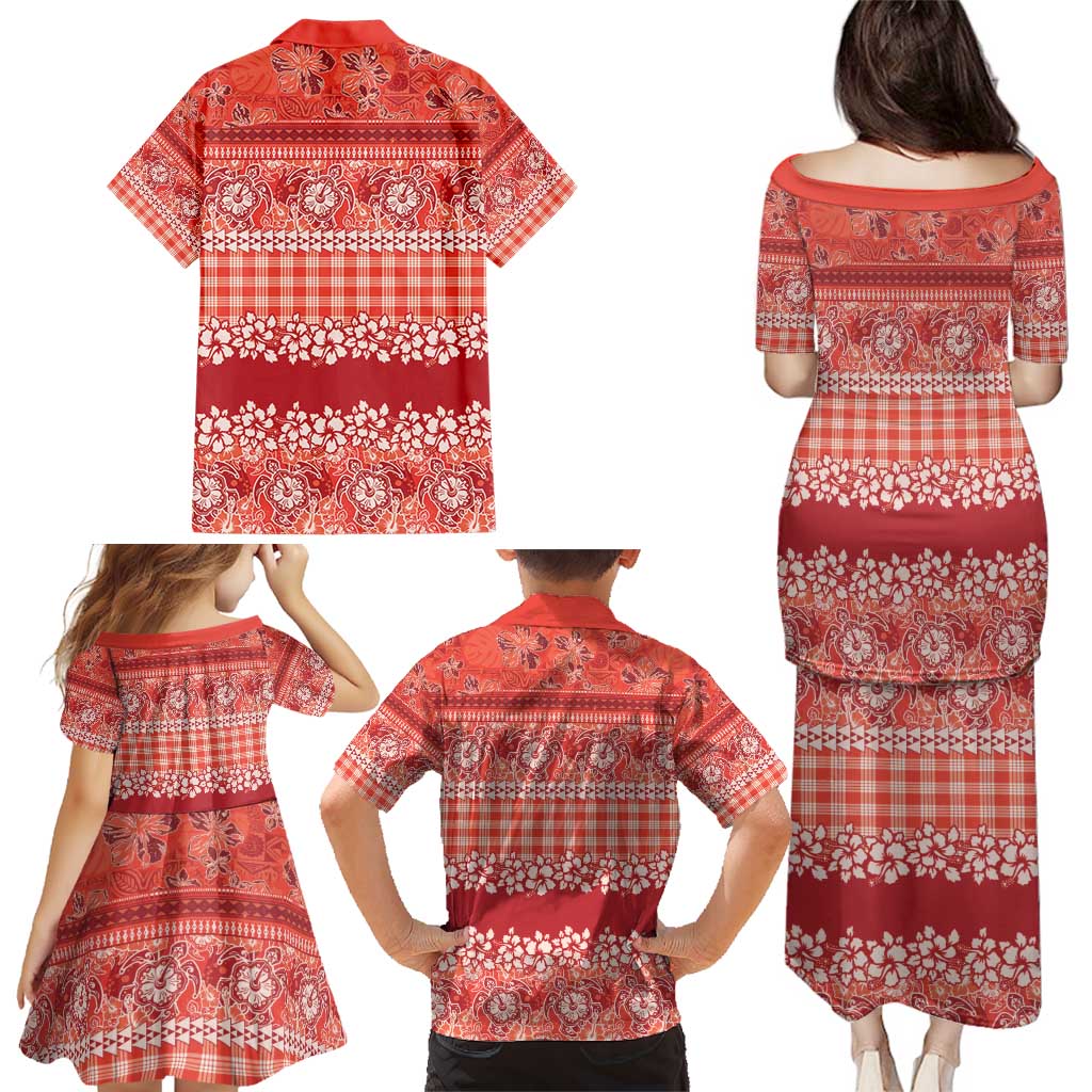 Hawaiian Hibiscus Honu Family Matching Puletasi and Hawaiian Shirt Red Mele Kalikimaka Palaka Spirit - Polynesian Pride