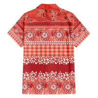 Hawaiian Hibiscus Honu Family Matching Short Sleeve Bodycon Dress and Hawaiian Shirt Red Mele Kalikimaka Palaka Spirit - Polynesian Pride