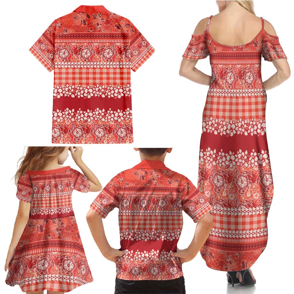 Hawaiian Hibiscus Honu Family Matching Summer Maxi Dress and Hawaiian Shirt Red Mele Kalikimaka Palaka Spirit - Polynesian Pride