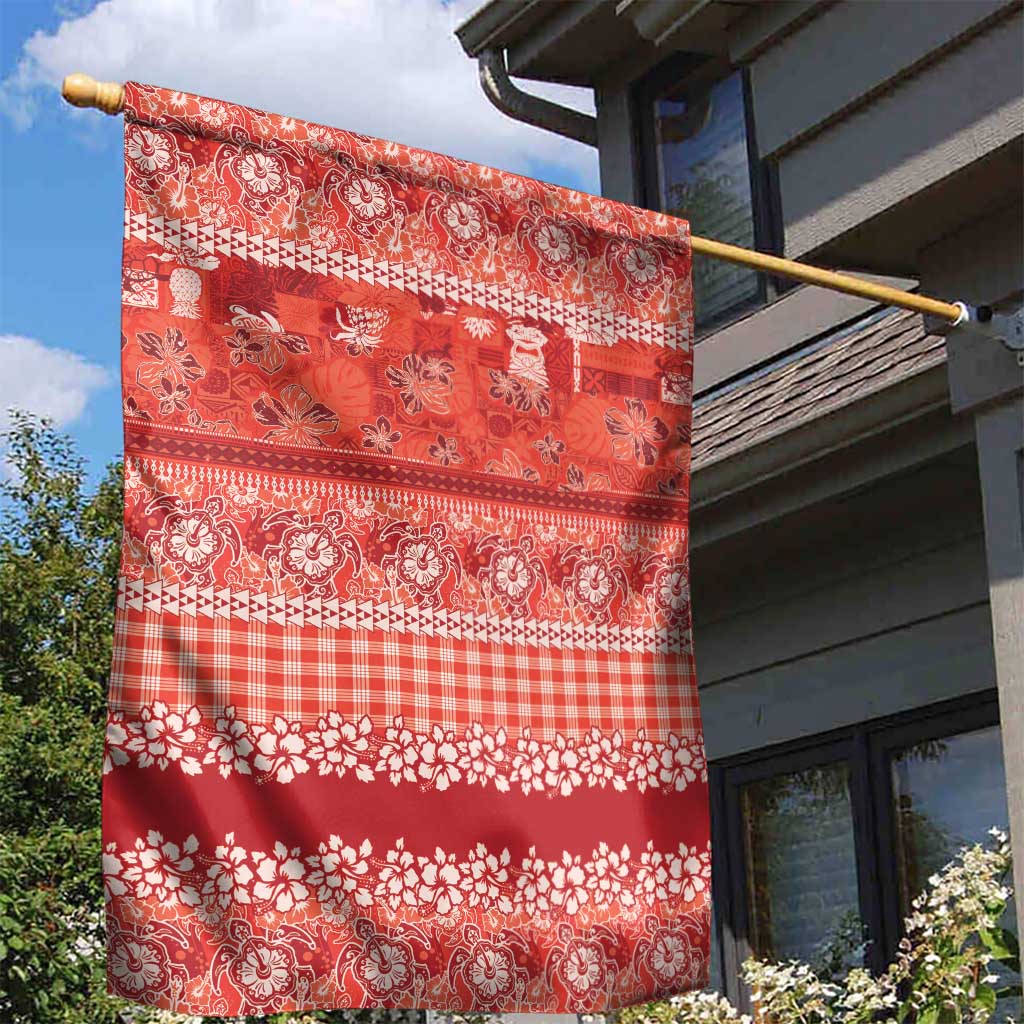 Hawaiian Hibiscus Honu Garden Flag Red Mele Kalikimaka Palaka Spirit - Polynesian Pride
