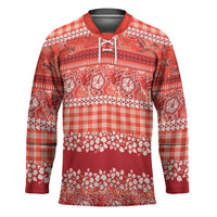 Hawaiian Hibiscus Honu Hockey Jersey Red Mele Kalikimaka Palaka Spirit - Polynesian Pride