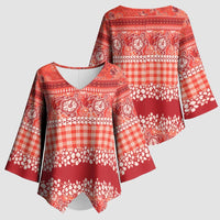 Hawaiian Hibiscus Honu Kimono Sleeve Blouse Red Mele Kalikimaka Palaka Spirit - Polynesian Pride