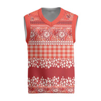 Hawaiian Hibiscus Honu Christmas Knitted V-Neck Vest Red Mele Kalikimaka Palaka Spirit - Polynesian Pride